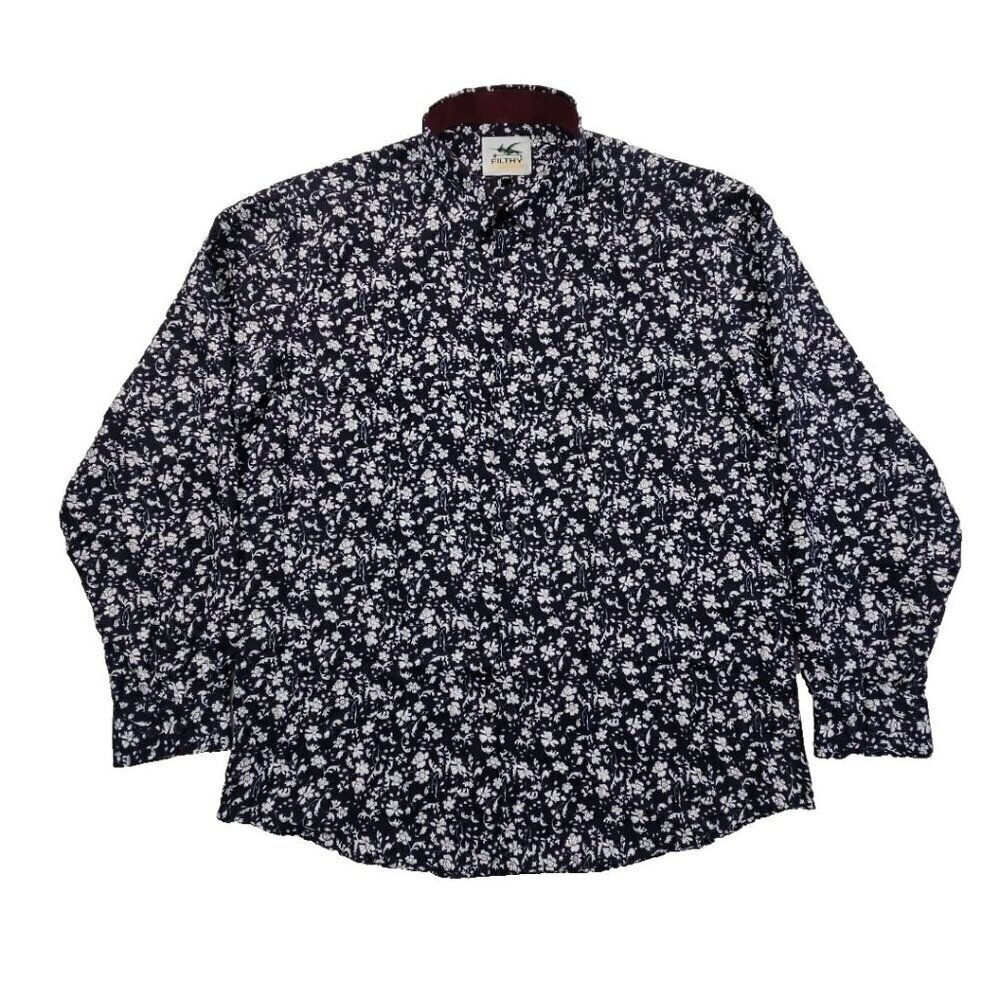 Filthy Etiquette Shirt Men's 2XL Navy Blue Floral Long Sleeve‎ Button Up EUC LN